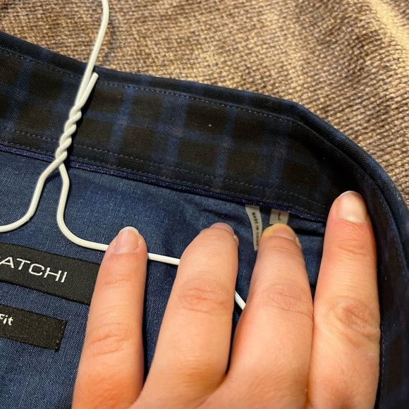 NWT Bugatchi Shaped Fit Blue Checkered Pattern Button Down Shirt- Size L… - Picture 4 of 8